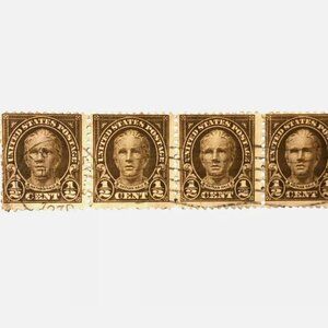 Nathan Hale 1/2 cent stamp 1929 Used Cancelled horizontal block of 4 US Stamps